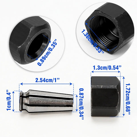 One Eighth Inch Collet And Nut Assembly Replacement Part For OEM 2485 20 2486 20 dimensions and close-up views