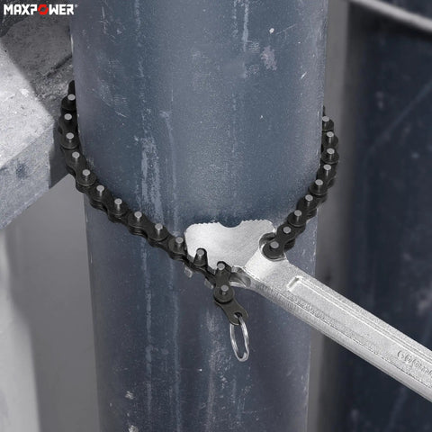 24 Inch Chain Wrench With 6.3 Inch Pipe Capacity Heavy Duty Chromium Vanadium Steel I Beam Handle gripping metal pipe