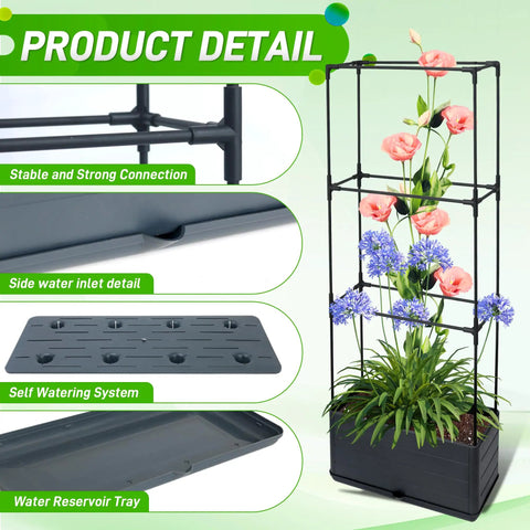 Two Pack Raised Garden Bed Tomato Planter Box With Trellis 43.4 Inch Self Watering Cage details and flower arrangement