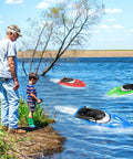 3 Pack High Speed RC Boats For Kids And Adults racing on lake, child and man watching, 2.4G remote control, family fun water toy set