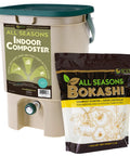Indoor Composter Starter Kit For Kitchen With 5 Gallon Tan Bin Lid And Spigot Plus 1 Gallon Bag Of Dry Bokashi Bran For Quick Odor Free Home Composting And Easy Food Waste Recycling
