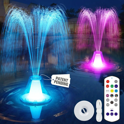 Rechargeable Floating Pool Fountain With Remote Control, 10 Color Light Show, Anchor Included, Three Spray Modes, Easy Setup, White