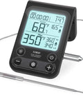 Dual Sensor Digital Oven Thermometer For Oven Grill And Smoker With Time To Ready Estimation And Programmable High Low Alarms For Main And Ambient Probes, showing digital display and probe.
