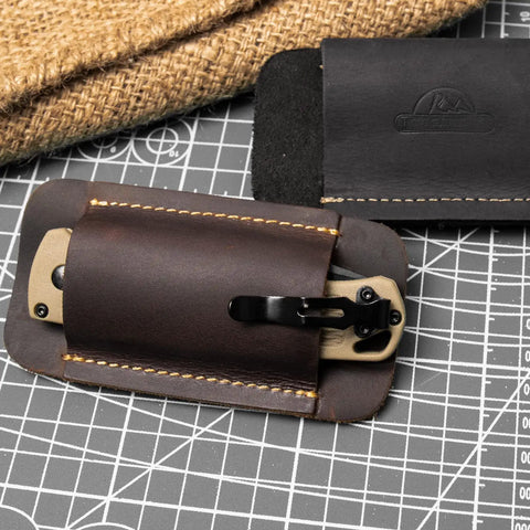 Leather Knife Sheath Handmade Holster for Belt Horizontal Carry EDC Pocket Organizer for Men Size S Dark Brown