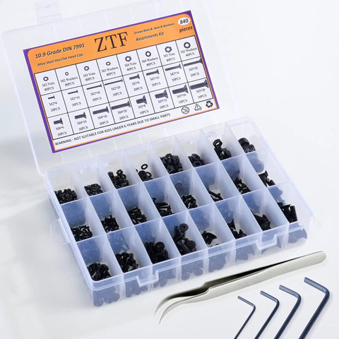 860 Piece All In One Metric M2 M3 M4 M5 Hex Socket Flat Head Screws Bolts Nuts Washers Kit With Storage Box and Hex Wrenches