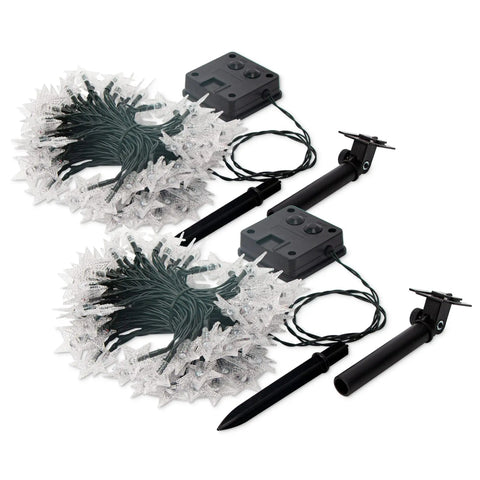 Two Pack Solar Powered Patriotic Star String Lights With 100 LEDs Each 33 Ft Long Waterproof Outdoor Decor For Patio And Garden Independence Day Red White Blue 8 Lighting Modes