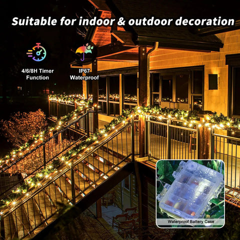 Big 39 Feet 120 LED Battery Powered Fairy Lights With Remote And Timer, RGB color changing lights decorating outdoor railing