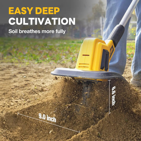 20V Cordless Garden Tiller Rototiller With 360 RPM For Fast Soil Breakup, 9 Inch Tilling Width And 6.6 Inch Depth in use