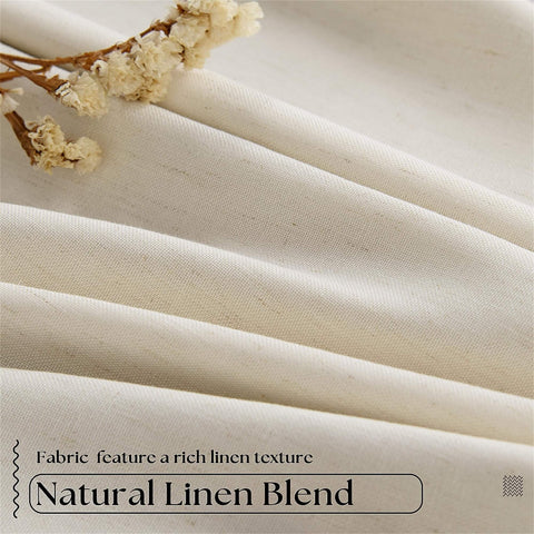 Cozy Pleated Cream Beige Linen Blackout Curtains For Bedroom 90 Inch Length 2 Panels fabric close-up with natural texture