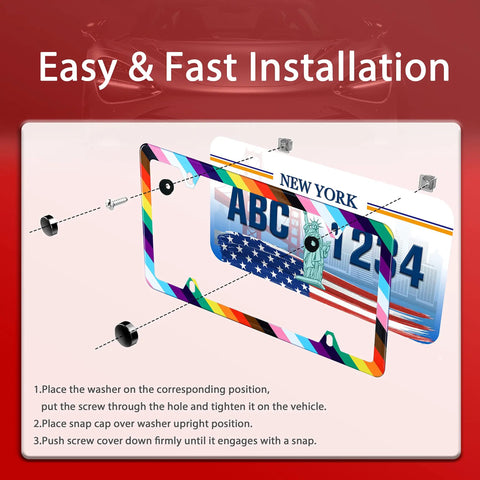 Pride Flag License Plate Frame For Cars Stainless Steel, Tough, Installation Guide with Steps, License Plate Example