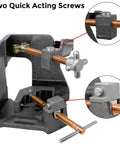 3 Axis Fixture Vise With Quick Acting Screws And Swing Away Arm For Lock In Place, 4.75 Inch Miter Joint, 3.92 Inch T Clearance