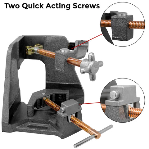 3 Axis Fixture Vise With Quick Acting Screws And Swing Away Arm For Lock In Place, 4.75 Inch Miter Joint, 3.92 Inch T Clearance