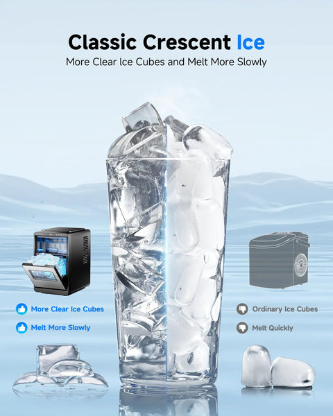 Crescent Ice Maker Countertop With Self Cleaning And Timer Delivers 16 Crystal Clear Crescent Ice In Just 12 Minutes