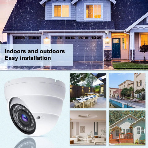 1080P HD 4-In-1 Analog CCTV Dome Camera with 2.8-12mm Varifocal Lens, 36 IR LEDs shown indoors and outdoors for security