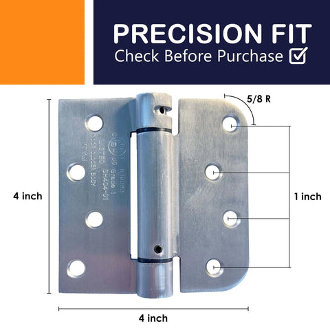 Self Closing Spring Loaded Door Hinges 4 Inch Adjustable Tension For Garage Front And Back Doors Brushed Nickel 3 Pack Reversible Left Right Hand UL Listed By A1 ProGuard, showing dimensions and brushed nickel finish.