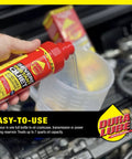 Severe Instant Quiet Lubricant For Engine Transmission And Power Steering Kills Knocks And Ticks Reduces Friction Prevents Wear Ideal For High Mileage Cars 8 Oz Bottle 6 Pack, red bottle pouring into measuring cup