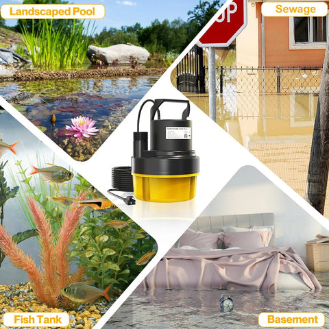 Reliable Submersible Sump Pump Equipped With A Beefy One Horsepower Motor And 3500GPH Flow Rating for pool covers and basement drains.