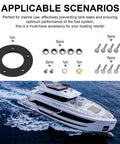 5 Hole Fuel Tank Gasket Kit for Marine Electric and Mechanical Senders, Fits 03572810 Style with screws displayed over yacht image