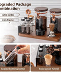 Keep Your Beans Locked Away In This Coffee Canister Set With Two Sealed Glass Jars With One Way Degassing Valves And Dark Blocking Lids Includes Four Dosing Tubes Measuring Spoon Funnel And Sturdy Rack For Your Daily Grind Routine, featuring airtight jars, dosing tubes, and wooden funnel.