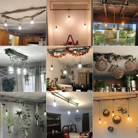 Three Light Hemp Rope Plug In Pendant Light With Woven Rattan Shade And Adjustable Cord Switch For Rustic Farmhouse Decor on ceiling installations.