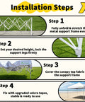 Infographic showing setup steps for 10x10 Pop Up Canopy Tent With Wheeled Bag Instant Setup No Fuss Waterproof Outdoor Shade Shelter.