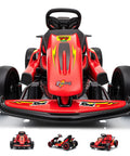 Red Electric Kids Go Kart For Outdoor Play, 24V Dual 200W Motors, Drift Style Racer With EVA Tires, Two Speed Modes