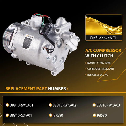 Heavy Duty Air Conditioning Ac Compressor With Seven Pk Clutch Fit 2007 2011 Honda CR V And 2012 Acura RD X, prefilled with oil, robust structure.