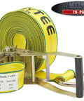 Heavy Duty 2 Inch By 27 Foot Ratchet Tie Down Straps With Wire Hooks 10 Pack 10,000 Lbs Breaking Strength in yellow close-up