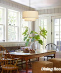Killer 18 Inch Double Drum Pendant Light Featuring Dual Beige Linen Shades For Major Home Glow Up And Pro Level Ceiling Vibe In Your Dining Room Or Living Space above wooden dining table