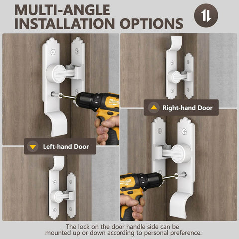Installation of 90 Degree Sliding Barn Door Lock With Zinc Alloy Security Flip Latch on left and right-hand doors.