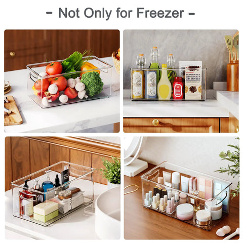 8 Pack Freezer Organizer Bins Featuring Reinforced Handles And Thickened Food Grade Plastic For Fridge Pantry Storage That Really Keeps Your Kitchen Game Strong with fruits, condiments, and cosmetics.