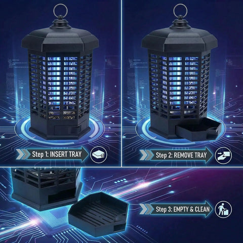 Indoor Outdoor Mosquito Zapper With 368nm Purple Light And 4200V High Voltage Electric Fly Trap in lighthouse design with ABS housing