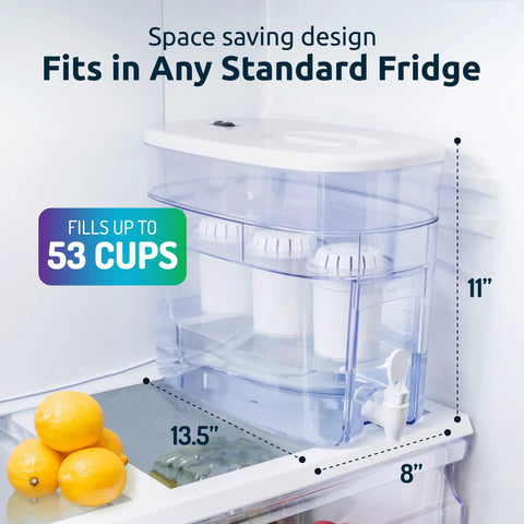 Go To Alkaline Countertop Water Filter Dispenser With 53 Cup Capacity Mineralized Water Up To PH 9 BPA Free in fridge