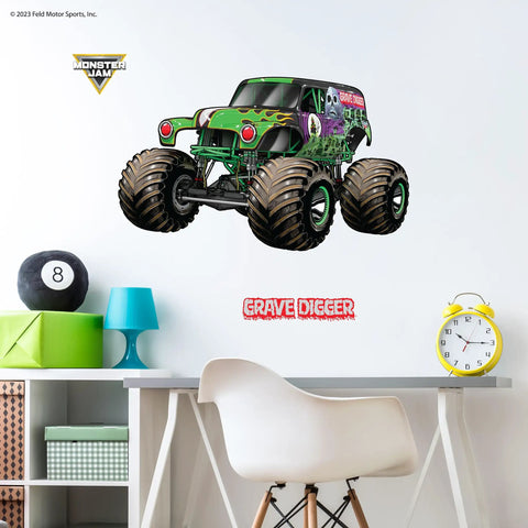 Grave Digger Monster Jam Wall Decal With 3D Augmented Reality Interaction Peel And Stick 28 Inch Epic Wall Decor over desk