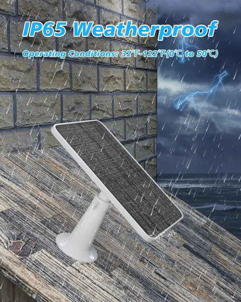 Plug And Play Sun Powered Solar Panel Charger For Pro 5S 4 3 Floodlight Ultra Ultra 2 Cameras Weatherproof IP65 on roof in rain