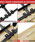 Aluminum Cabinet Hardware Jig With Adjustable Template For Precise Hole Spacing And Doweling Guide For Easy No Fuss Drawer And Door Handle Install Woodworking Drilling Template For Knobs And Pulls shown in use with step-by-step installation on wood surface.