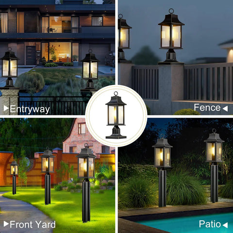 Dusk to Dawn Outdoor Post Light 19.29 Inch Matte Black Lamp Post With Pier Mount installed at entrance, fence, yard, patio
