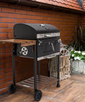 24 Inch Charcoal Grill With Folding Table And Handle Grilling Ready Backyard BBQ Smoker 490 Sq In Total Cooking Space