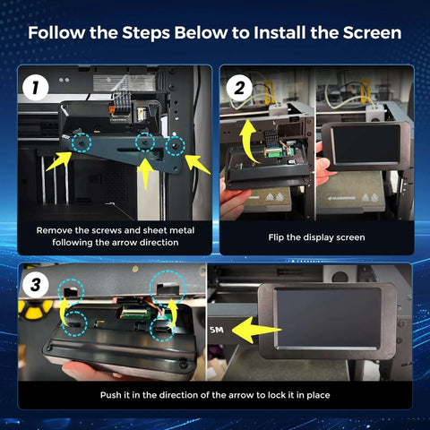 Installation steps for attaching display screen to 4 Color 3D Printer With Intelligent Filament System, All Metal CoreXY.