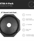 Four Pack RV Leveling Pads For Four Point Systems With Nine Inch Round Jack Feet Adds Sixty One Percent More Surface Area