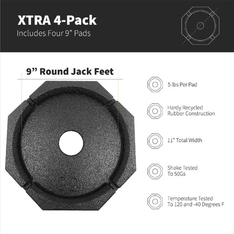 Four Pack RV Leveling Pads For Four Point Systems With Nine Inch Round Jack Feet Adds Sixty One Percent More Surface Area