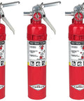 Five Heavy Duty ABC Dry Chemical Fire Extinguishers 2.5 Lb with wall brackets, ideal for emergency use in garages and workshops.