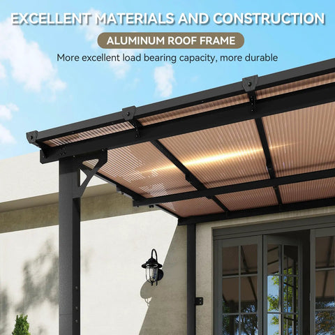 8x10 Foot Wall Mounted Gazebo Pergola For Patio Deck Backyard Heavy Duty Outdoor Shelter With Sloped Roof Black On Clearance