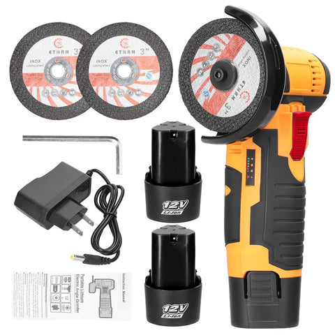 Cordless Mini Angle Grinder Go To Tool 19500 RPM For Quick Cuts And Smooth Polishing On Ceramic Tile Wood Stone And Steel Comes With Two Cutting Discs And Two 1200mAh Batteries Yellow