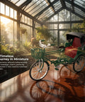 Deadset Cool Design 1:12 Scale Alloy Tricycle Model And Three Wheeled Rickshaw Miniature Figurine In Green on a wooden table.