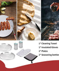 Grab And Go Ready Complete Camping Cooking Utensils Set with plates, gloves, seasoning bottles for outdoor kitchens and grilling.