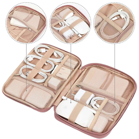 Hassle Free Travel Cable Caddy For Tech Gear And Electronic Accessories featuring huge capacity pockets for organized cords and chargers.