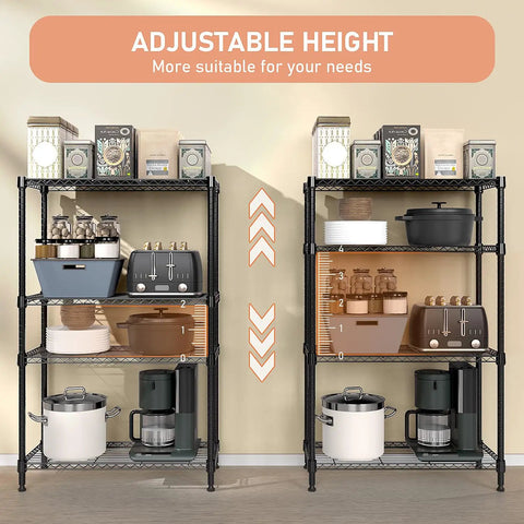 Beefy Heavy Duty 1400 Lbs 4 Tier Metal Wire Shelving Rack For Home Kitchen Pantry Garage Basement Utility Room Black