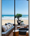 Magnetic Screen Door With Full Frame Seal And Weighted Bottom Fits 34x82 installed on patio with beach view