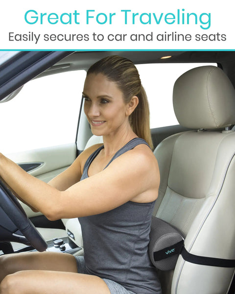 Get Your Back Swayin Cool With This Epic Firm Lumbar Roll Pillow For Pain Relief, gray mesh roll pillow secured in a car seat.
